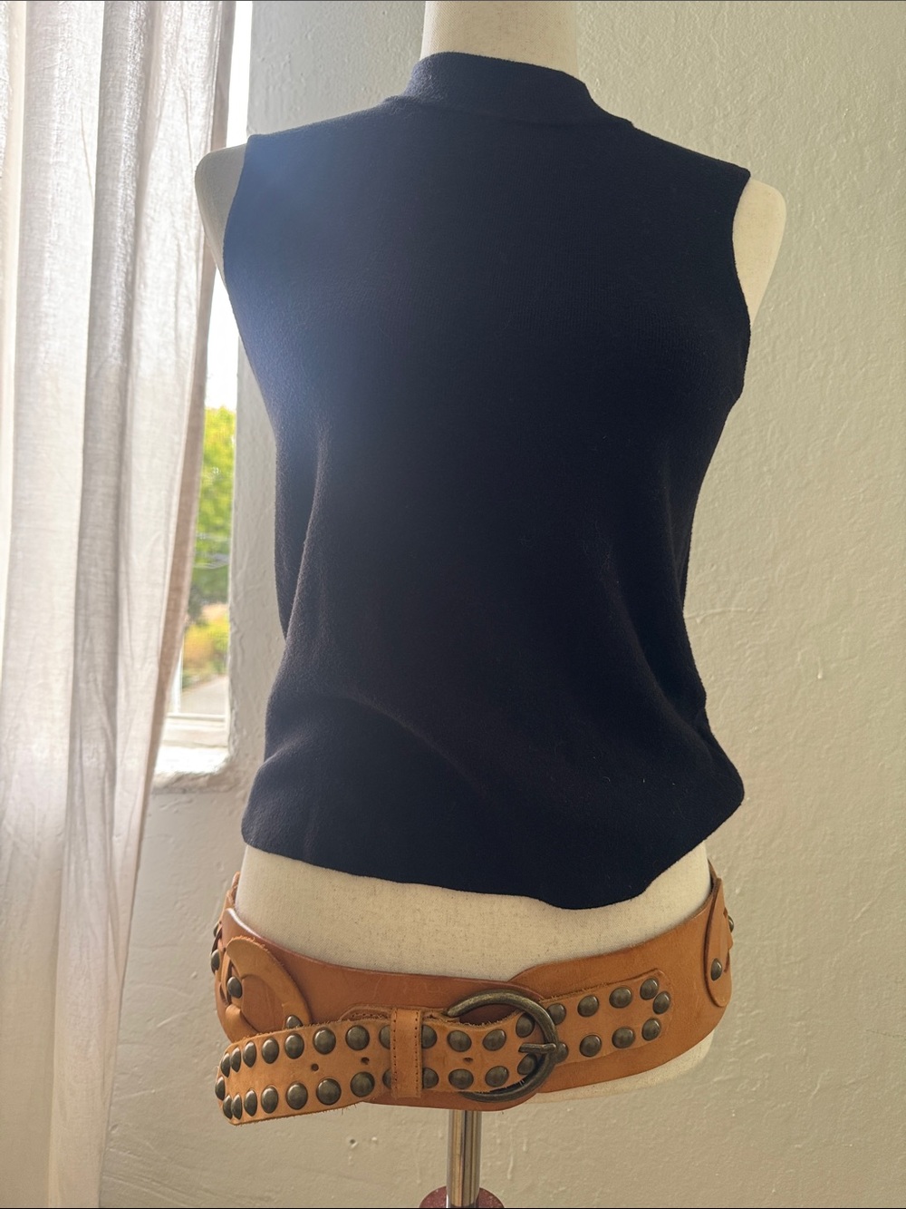 Betsey Johnson Studded Braided Leather Belt in Tan